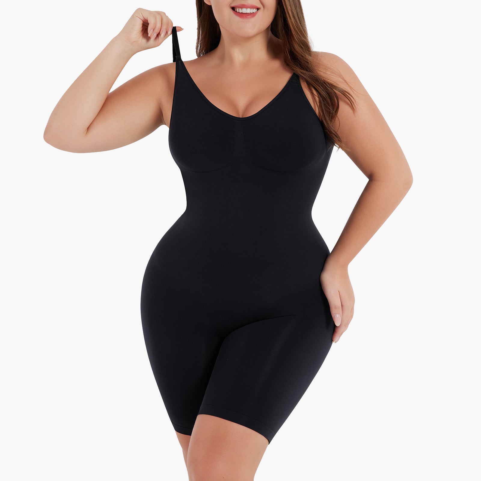 Sofia | Seamless Sculpting Low Scoop Back Mid Thigh Bodysuit - Adjustable Straps