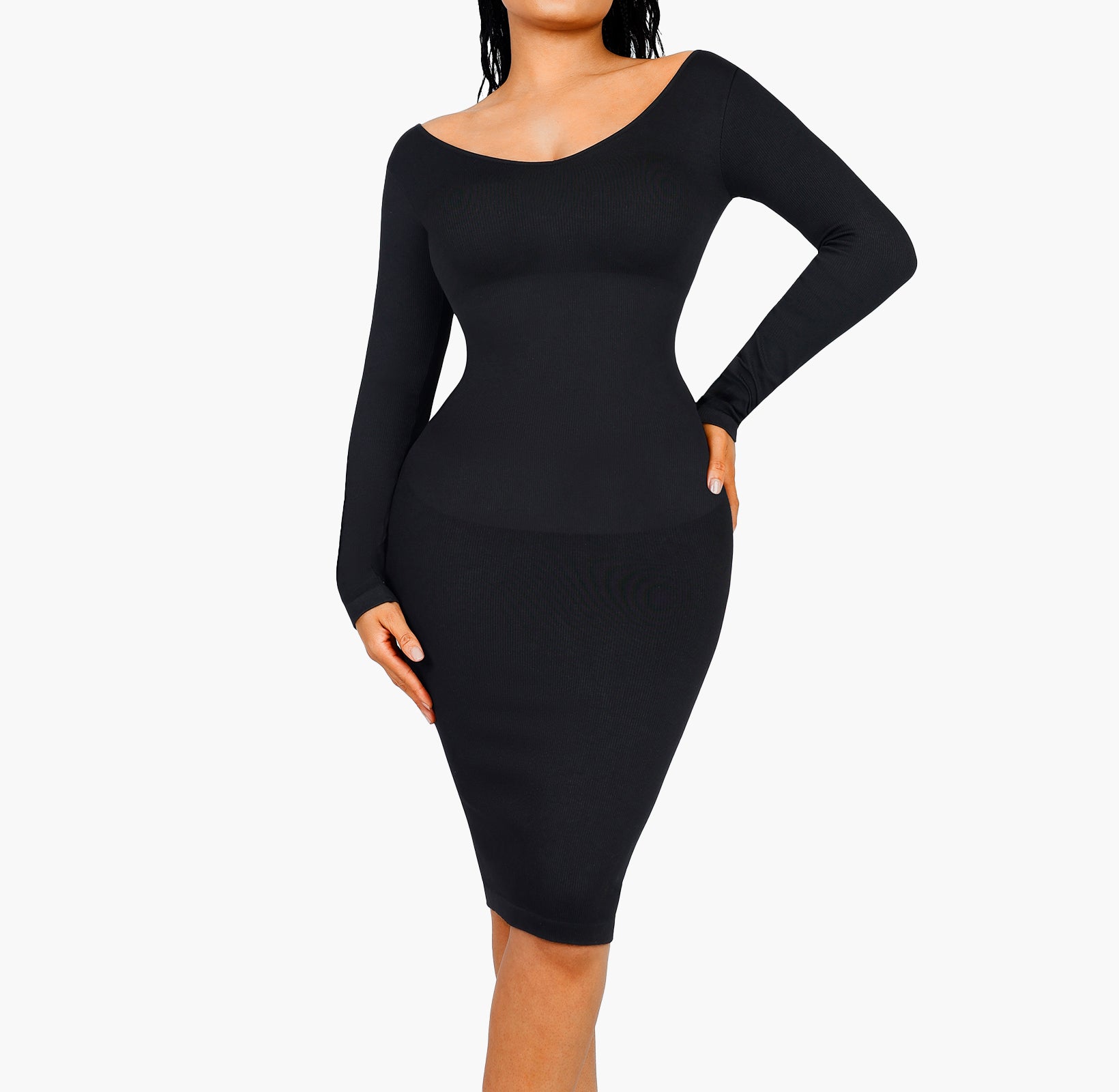 Whitney | Sculpting V-Neck Long Sleeve Midi Dress