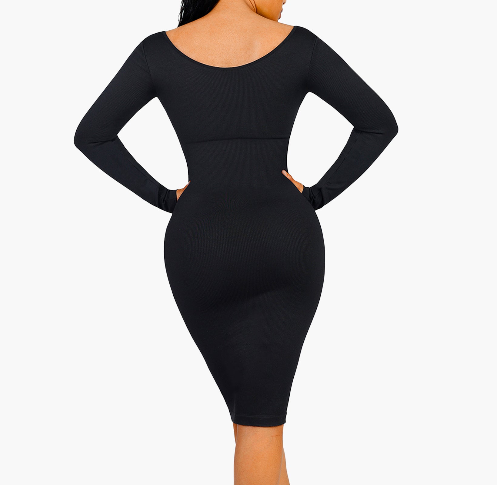 Whitney | Sculpting V-Neck Long Sleeve Midi Dress