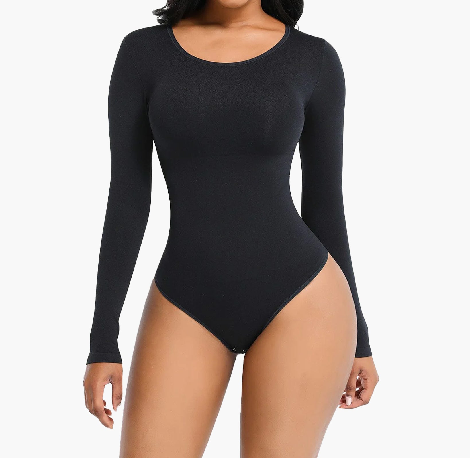 Alexandria | Seamless Sculpting Thong Bodysuit - Round Neck Long Sleeve