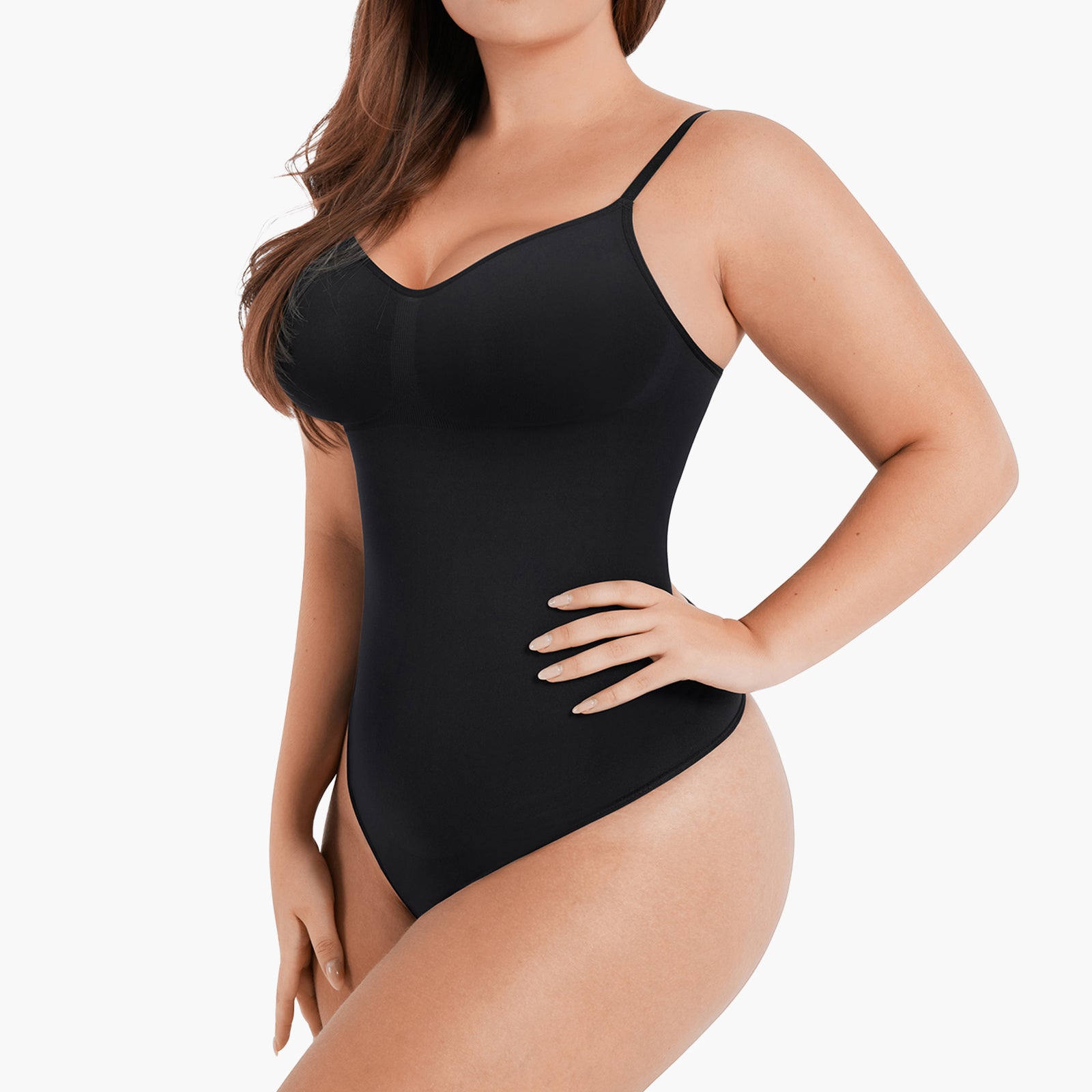Maria | Seamless Sculpting Thong Bodysuit - Adjustable Straps (Mini-Rib)