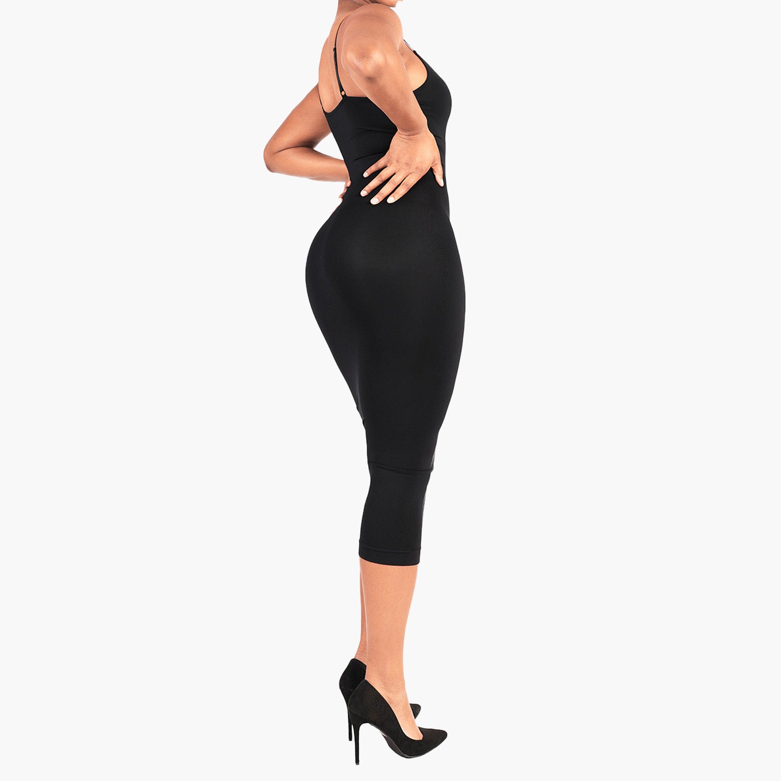 Kiara | Sculpting Deep V-Neck Midi Dress - Adjustable Straps