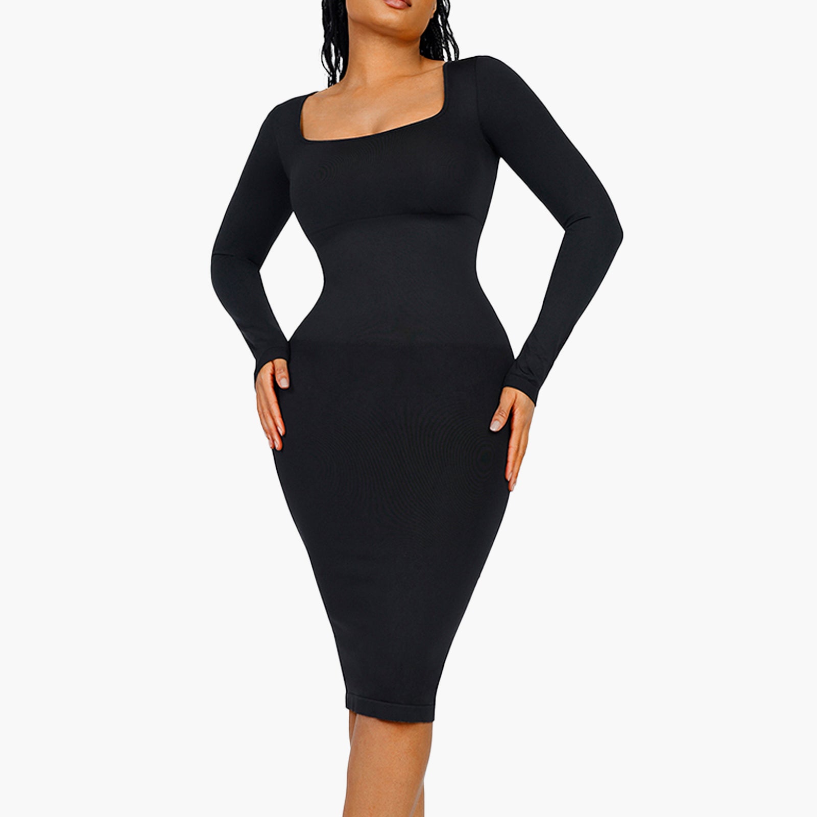 Londyn | Seamless Sculpting Square-Neck Long Sleeve Midi Dress