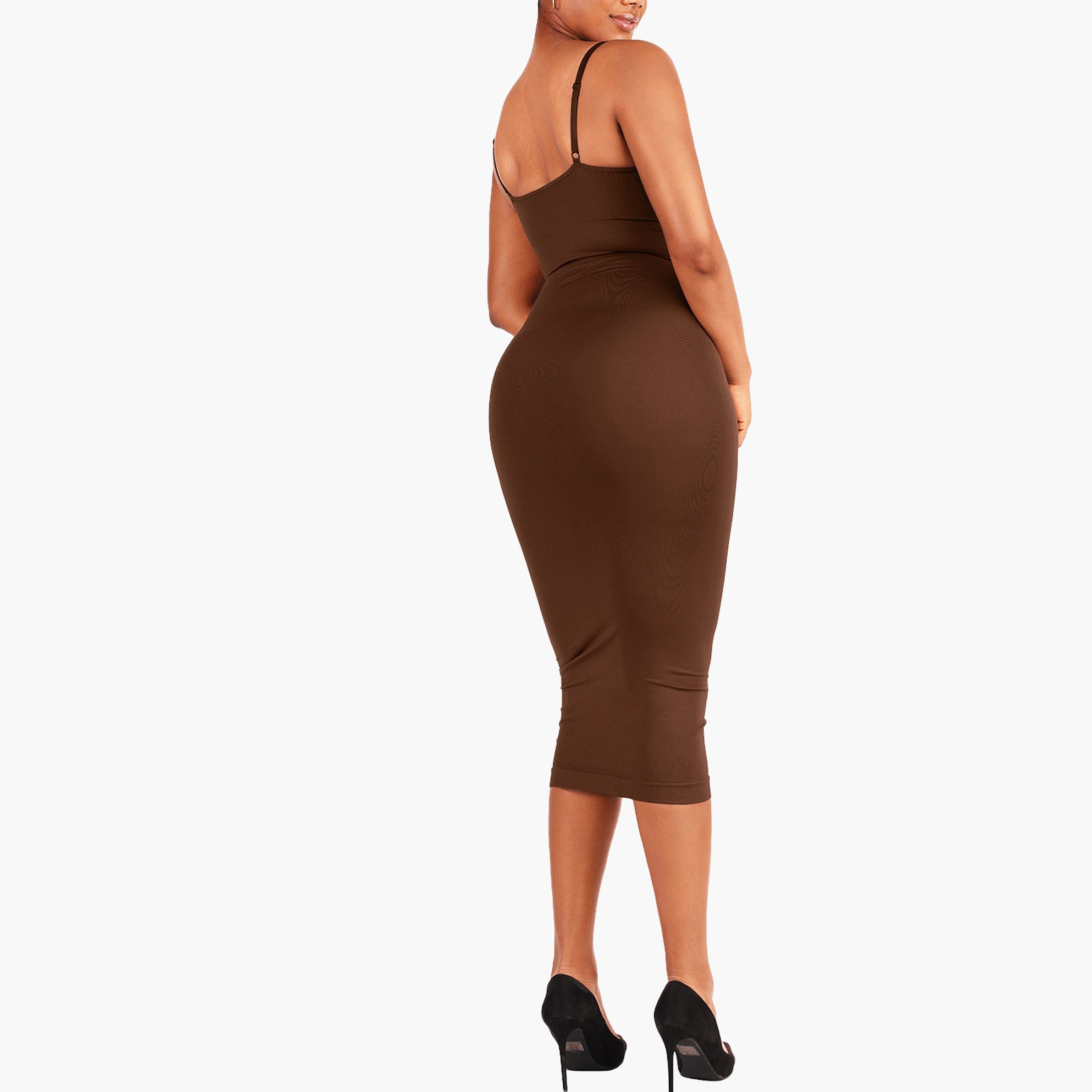 Kiara | Sculpting Deep V-Neck Midi Dress - Adjustable Straps