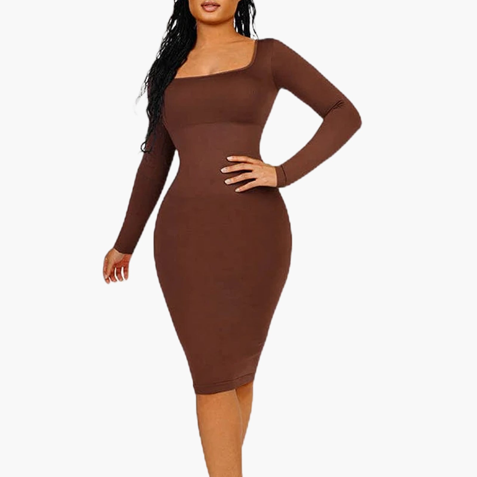 Londyn | Seamless Sculpting Square-Neck Long Sleeve Midi Dress