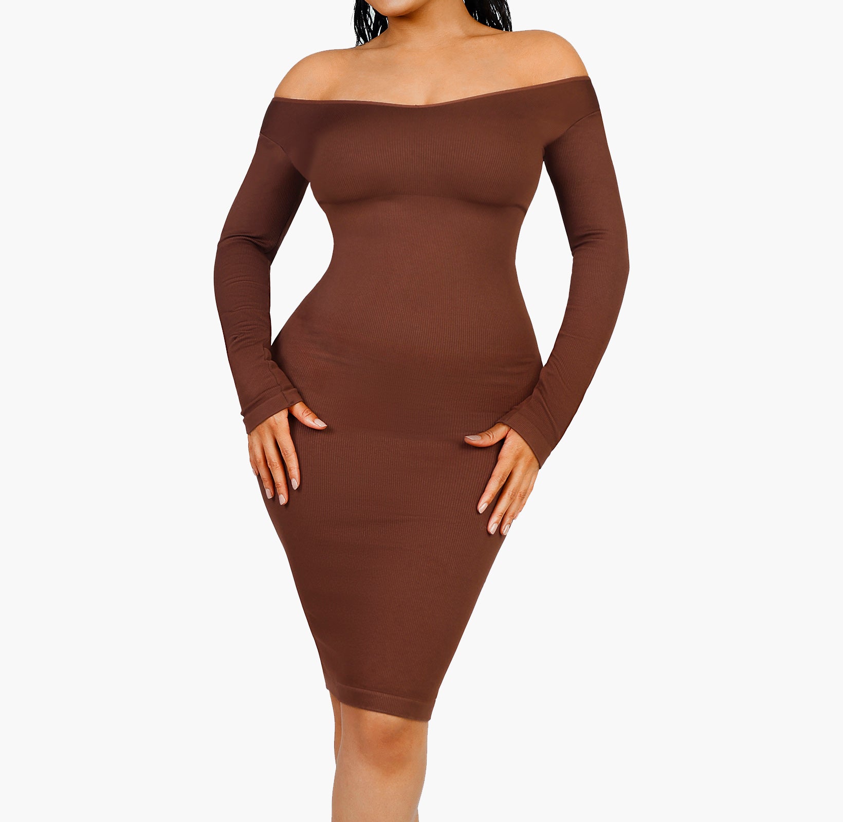 Whitney | Sculpting V-Neck Long Sleeve Midi Dress