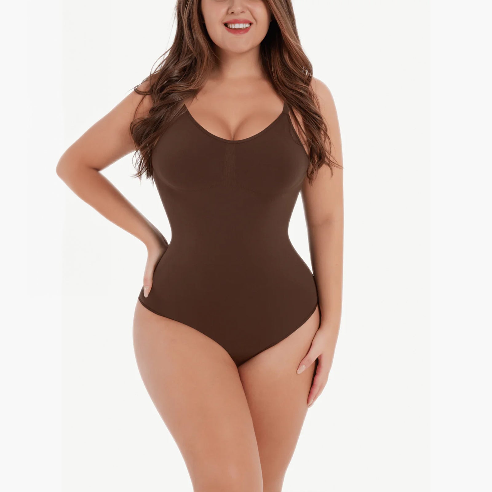 Sofia | Seamless Sculpting Thong Low Scoop Back Bodysuit - Adjustable Straps