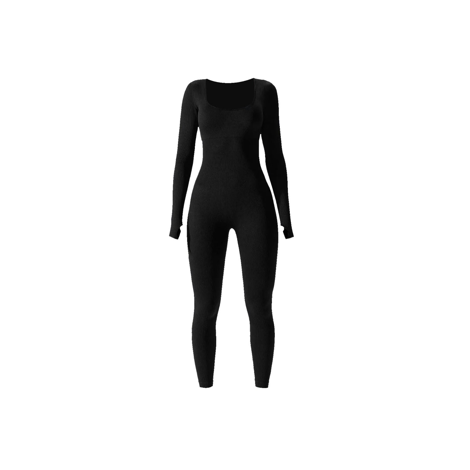 Halle | Seamless Bodycon Jumpsuit - Square Neck Long Sleeve (Ribbed)