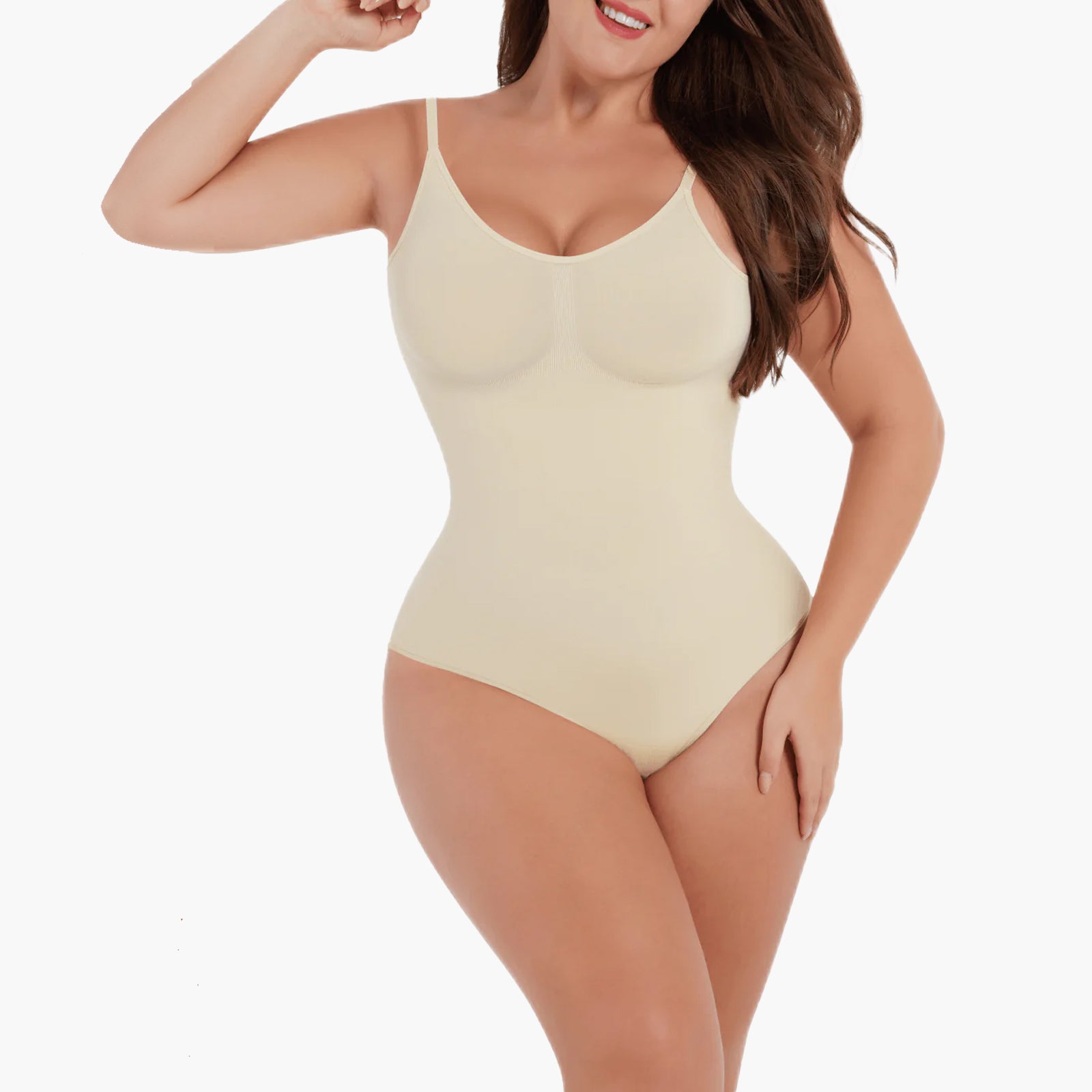 Sofia | Seamless Sculpting Thong Low Scoop Back Bodysuit - Adjustable Straps