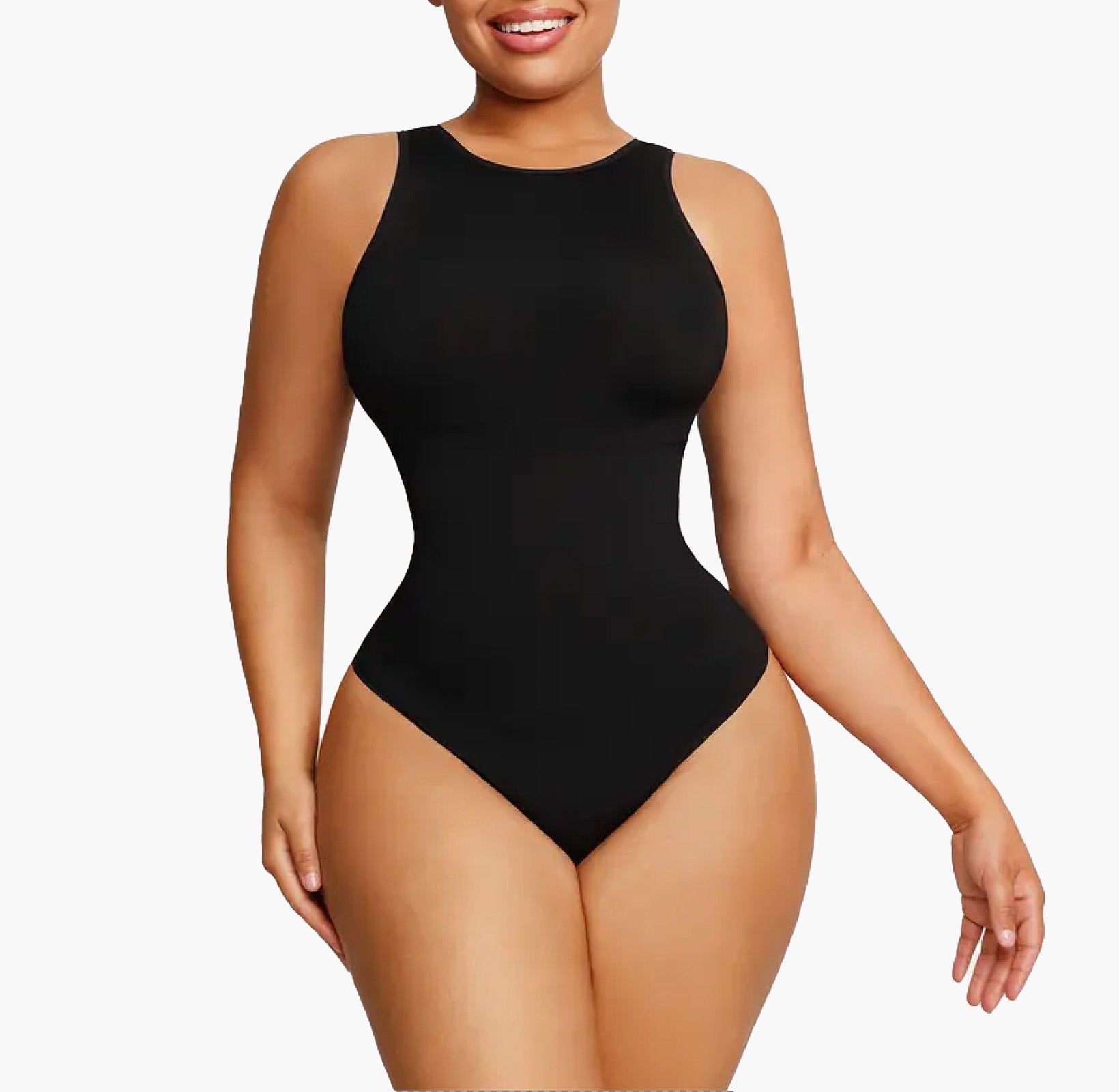 Jenna | Seamless Sculpting Thong Bodysuit - High Neck Sleeveless