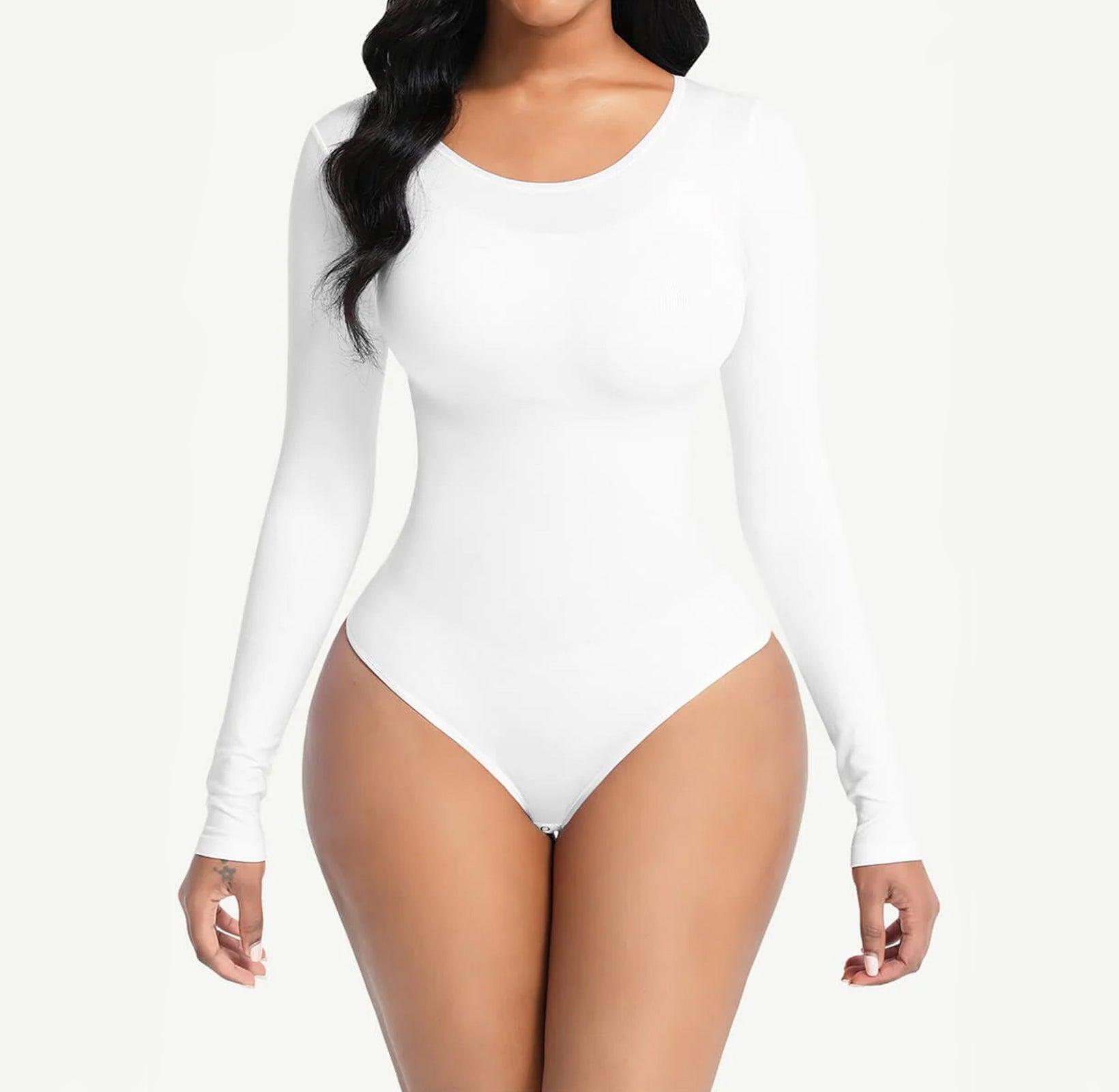 Alexandria | Seamless Sculpting Thong Bodysuit - Round Neck Long Sleeve