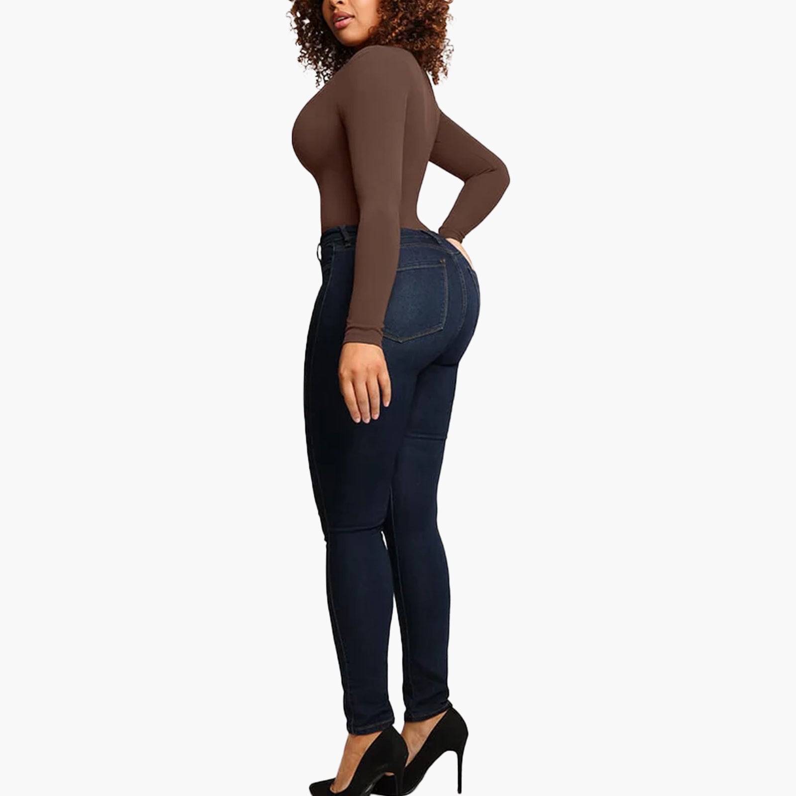 Bella | Seamless Sculpting Thong Bodysuit - Button Collar Long Sleeve