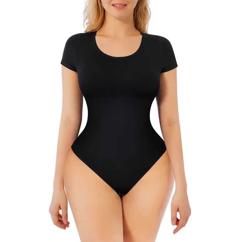 Shaping Bodysuits - Short Sleeve Shaping Thong Bodysuit Black