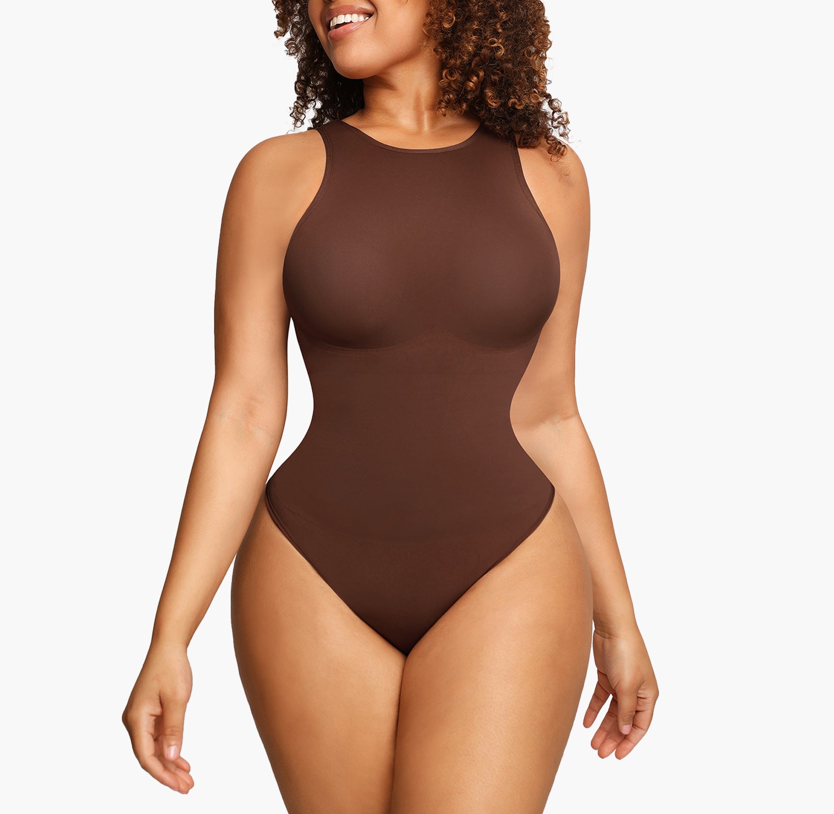 Jenna | Seamless Sculpting Thong Bodysuit - High Neck Sleeveless