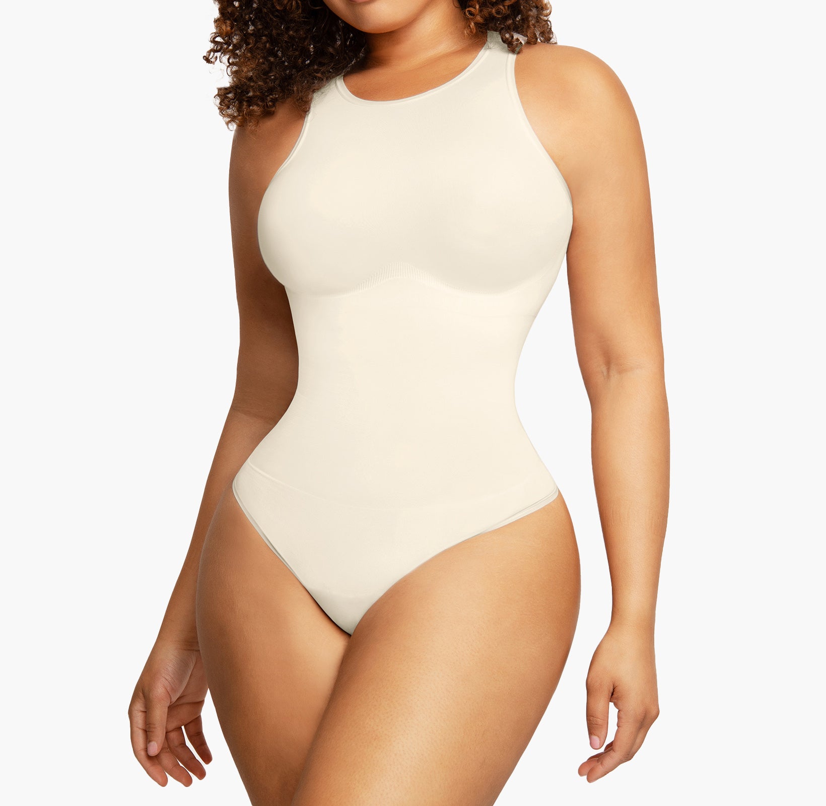 Jenna | Seamless Sculpting Thong Bodysuit - High Neck Sleeveless