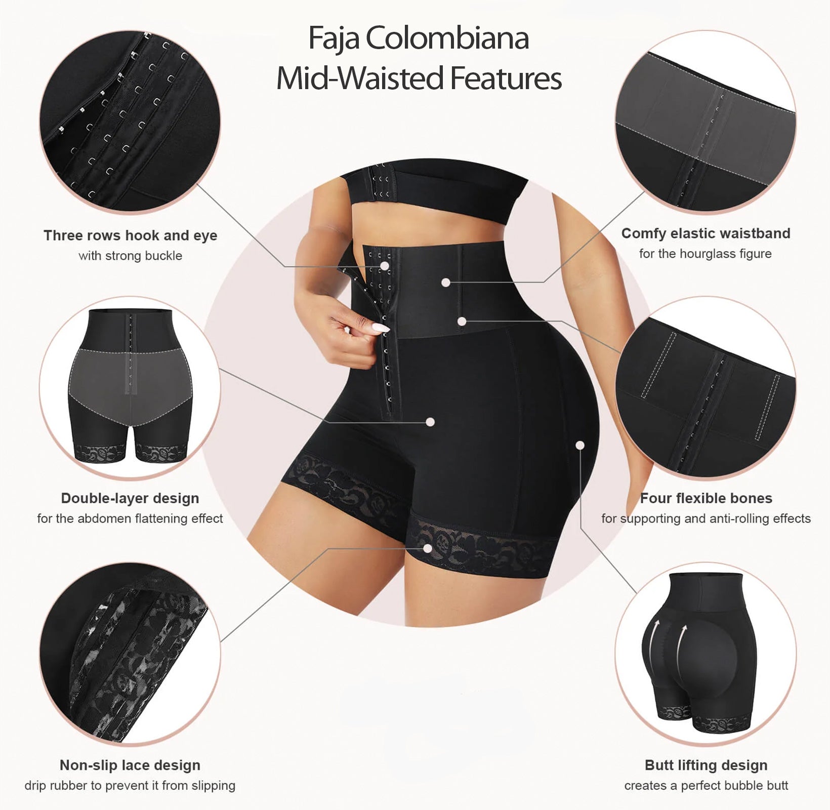 Faja Colombiana | Mid Waisted, Thigh Shaper Shorts- Triple Breasted with Tummy Control