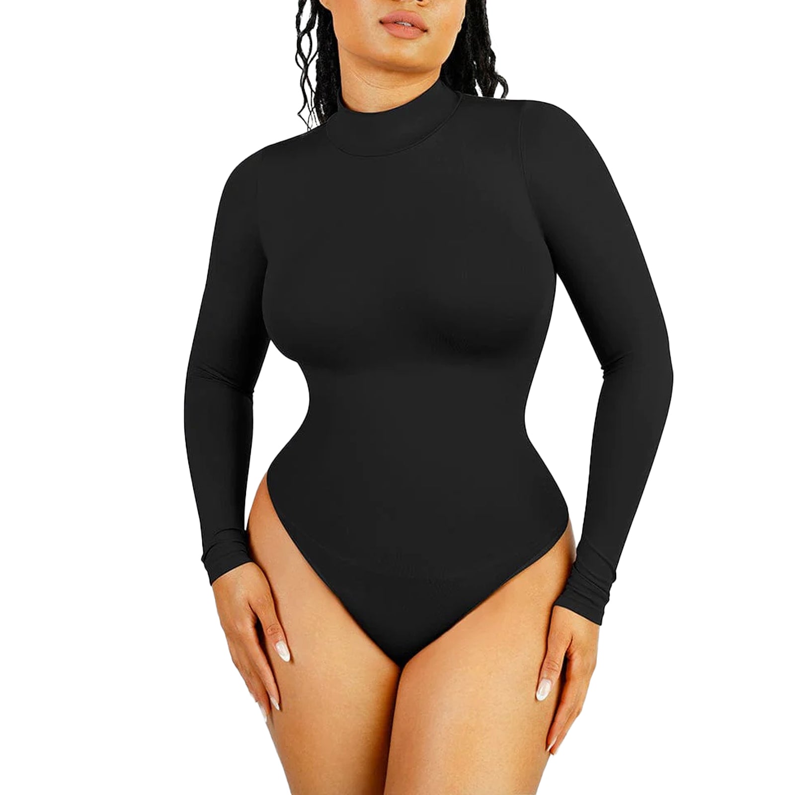 Victoria | Seamless Sculpting Thong Bodysuit - Turtleneck Long Sleeve